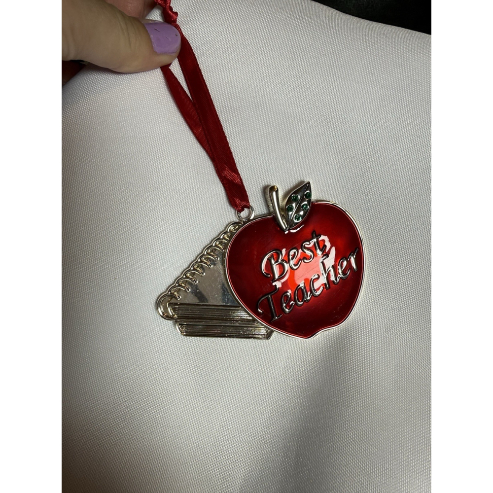 HARVEY LEWIS “BEST TEACHER” Apple SWAROVSKI CRYSTALS CHRISTMAS HOLIDAY ORNAMENT